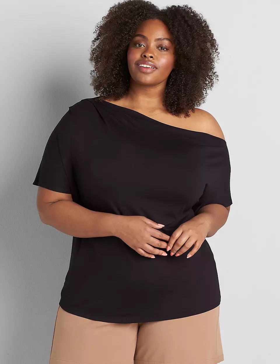 Perfect Sleeve One-Shoulder Pleated-Neck Top | Lane Bryant (US)
