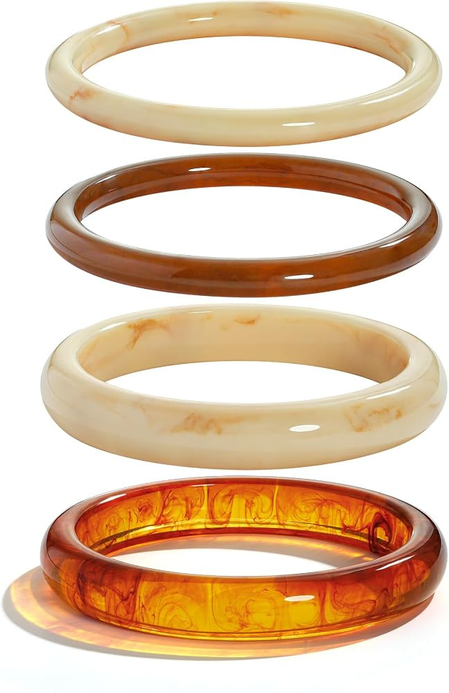 WOWORAMA 4 Pcs Resin Acrylic Bangle Bracelets Set for Women Thin Cream White Acetate Resin Bangle... | Amazon (CA)