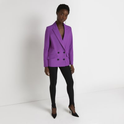 Purple structured double breasted blazer | River Island (UK & IE)