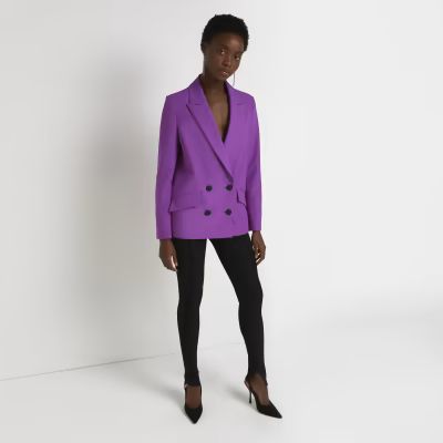 Purple structured double breasted blazer | River Island (UK & IE)