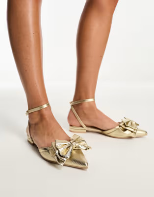 Be Mine Bridal Milli flat shoes with bow in metallic gold | ASOS (Global)