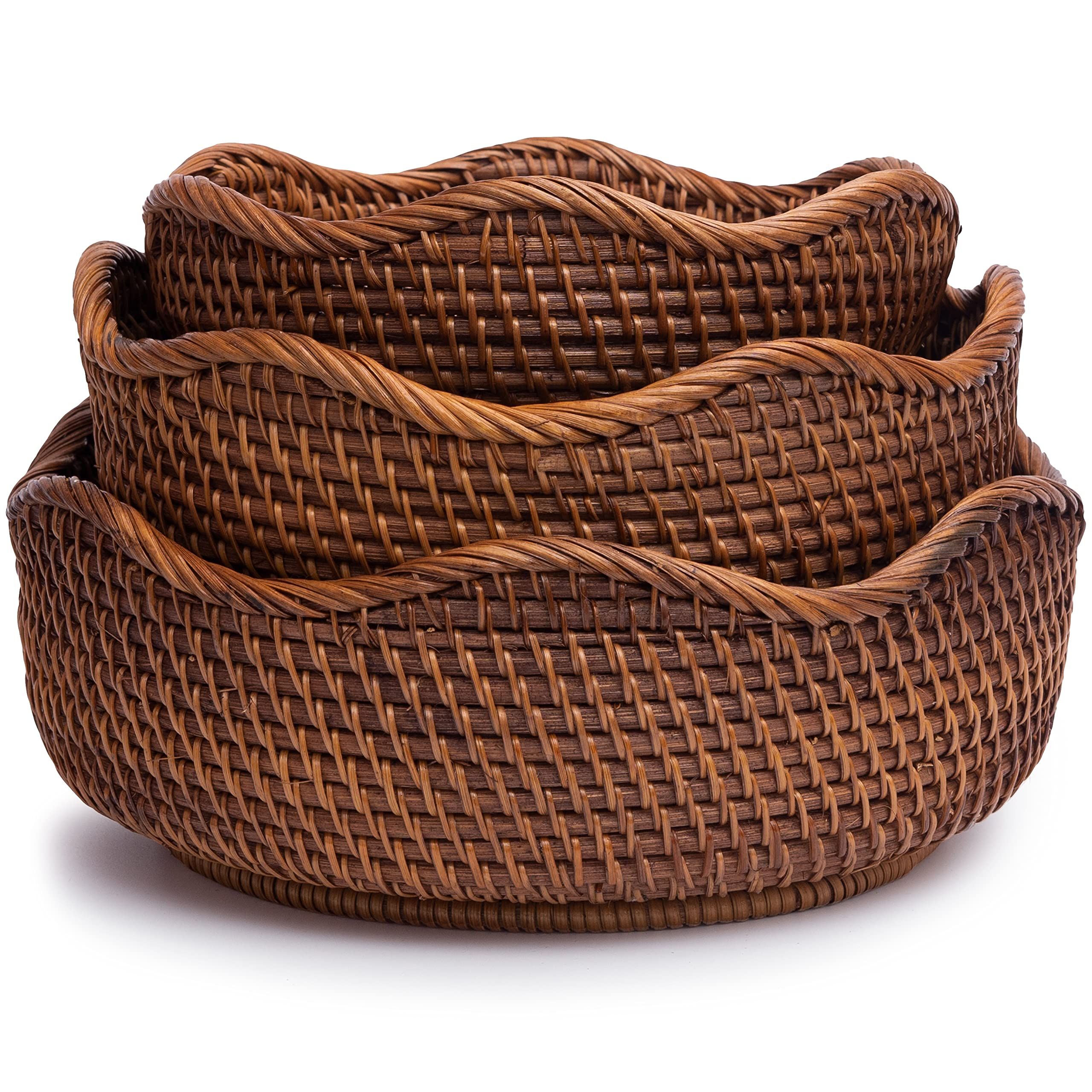 Round Wicker Baskets Rattan Decor Basket Fruit And Vegetable Storage For Serving Potatoes Onions Bre | Amazon (US)