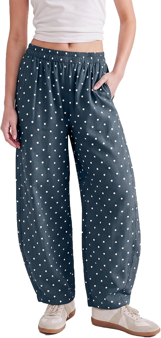 SeeLuNa Women Polka Dot Barrel Pants Mid Rise Tapered Leg Cozy Lounge Pants | Amazon (US)