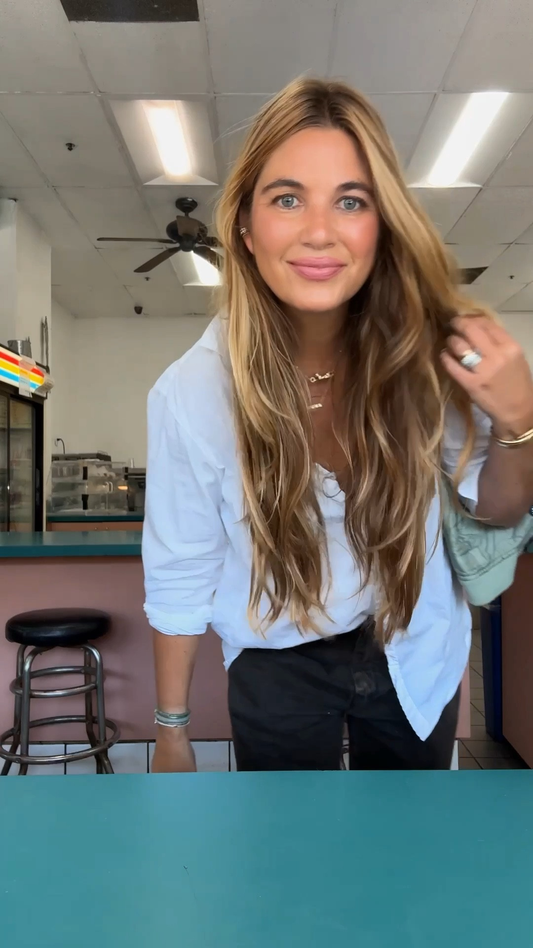 Lip color: iconic rose 
Shirt: medium 
Pants: 28 
Bronzer: golden medium 
Dior highlighter 001
Académie Hair Sea Glass + T3 hot rollers 

#LTKFindsUnder50 #LTKBeauty #LTKStyleTip