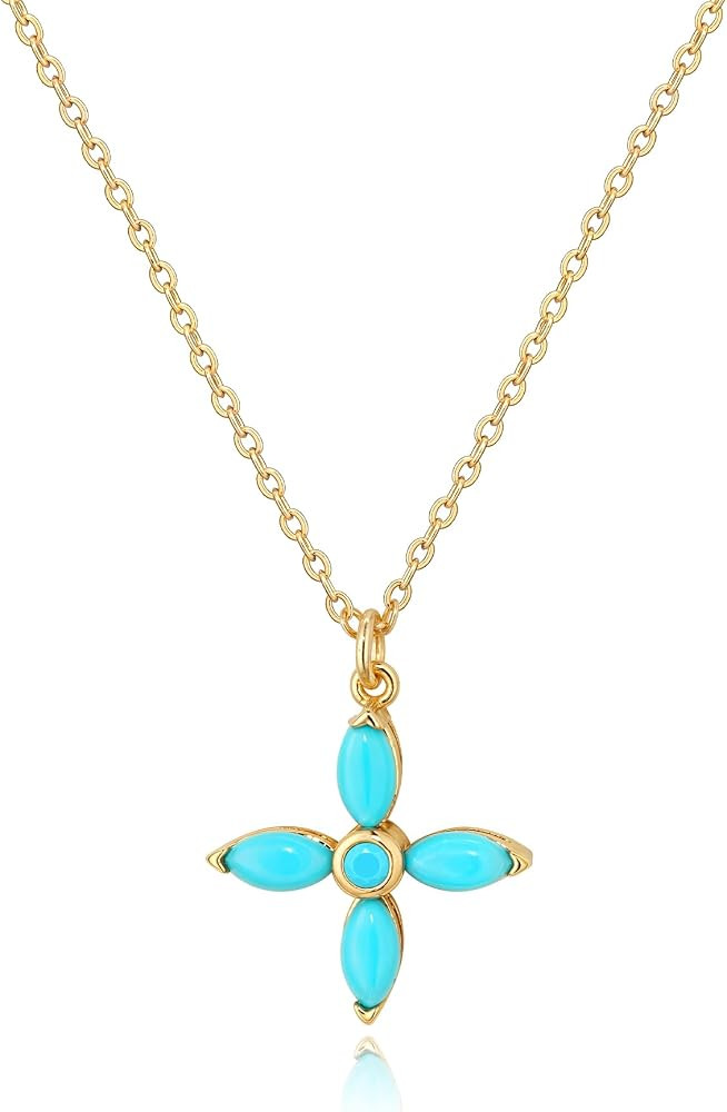 Turquoise Clover Pendant Necklace for Women, 14K Gold Plated Cubic Zirconia Coastal Floral Boho J... | Amazon (US)