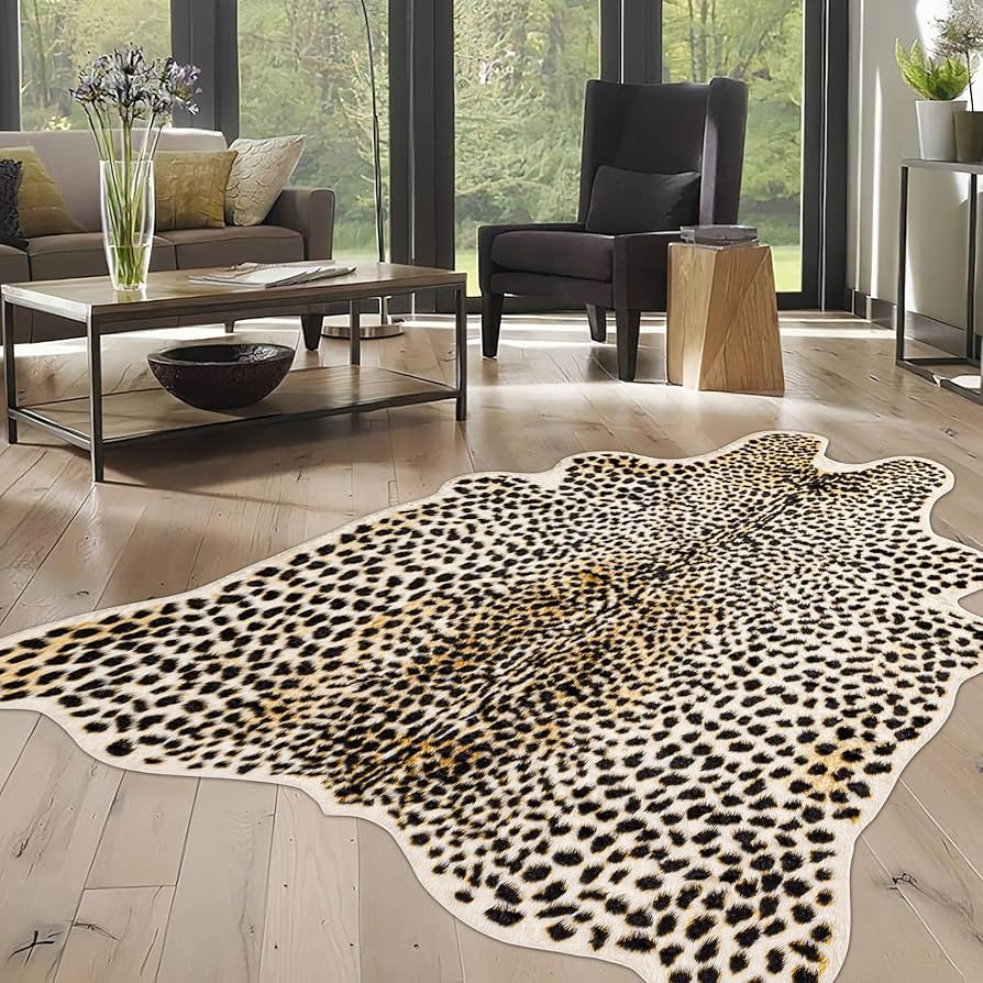 Cheetah Print Rug, Leopard Rug 5.2x7 Faux Animal Print Skin Cheetah Area Rug for Bedroom Living R... | Amazon (US)