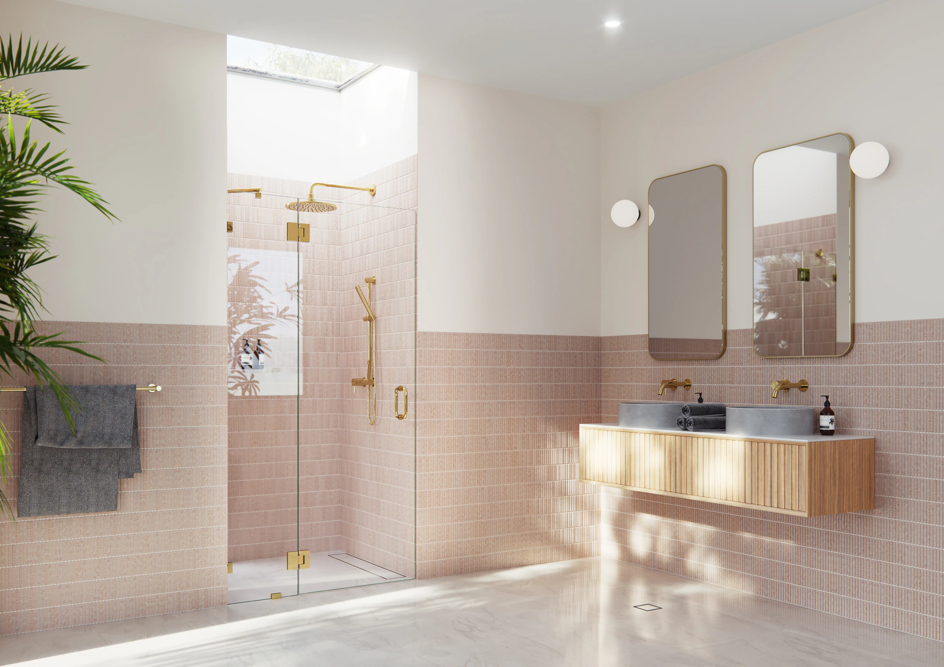 Glass Warehouse Halo Polished Brass 42-1/2-in W x 78-in H Frameless Clear Glass Standard Hinged Shower door one_size in Gold | GW-GH-42-5-PB | Lowe's