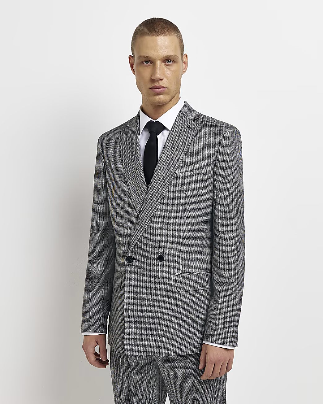 River Island Mens Grey Slim Fit Double Breasted Suit Blazer | River Island (US)