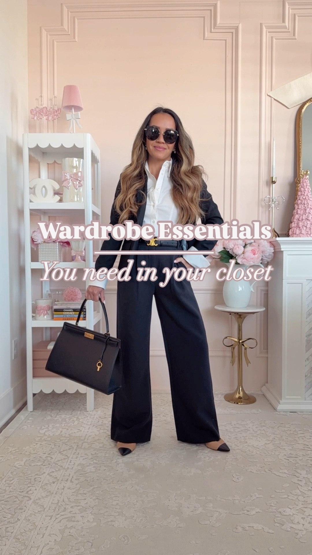 6 wardrobe essentials you need in your life! 

1. black trousers (on sale - 24 short)
2. white button up (xxs)
3. black leather belt 
4. black blazer - 00p
5. cap toe sling back pumps 
6. sleek structured black handbag