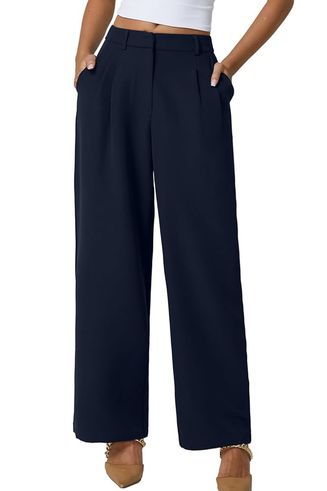 QINSEN Wide Leg Dress Pants for Women High Waisted Wrinkle Free Work Pants with Pockets Casual Sl... | Amazon (US)
