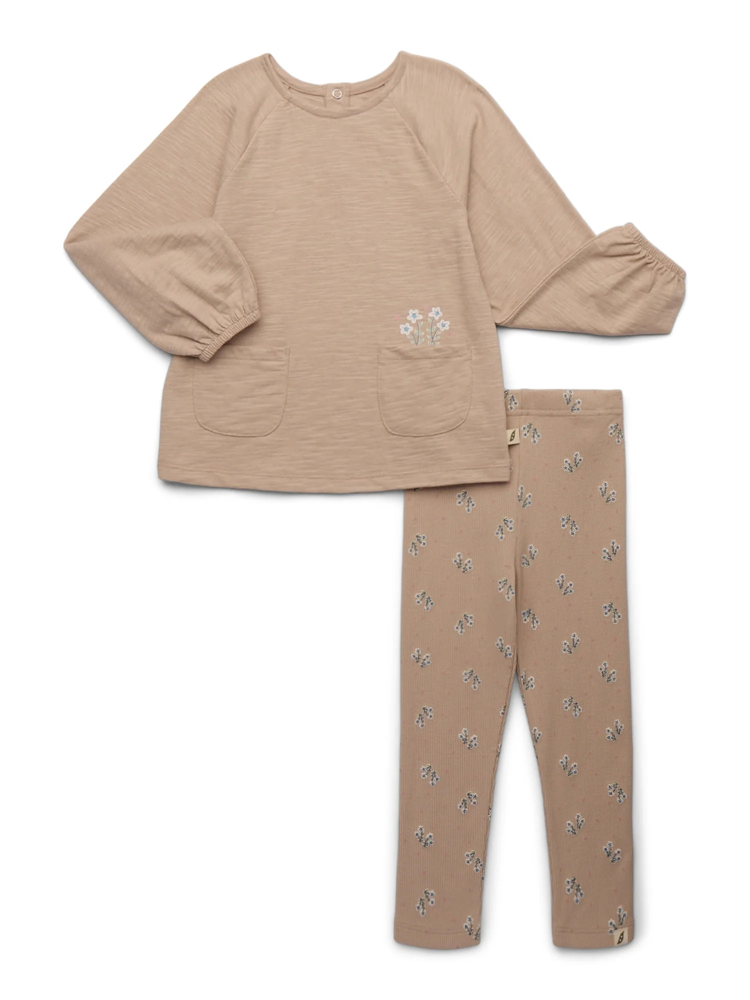 easy-peasy Toddler Girls Organic Raglan Top with Long-Sleeves & Rib Leggings Set, 2-Piece, Sizes ... | Walmart (US)