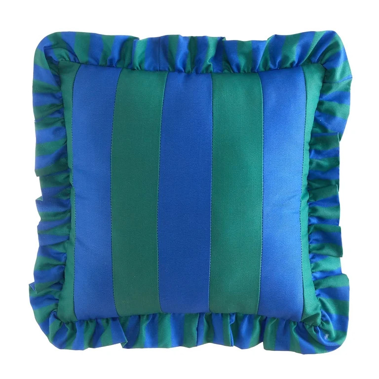 Mainstays 18" x 18" Blue and Green Ruffle Striped Pillow - Walmart.com | Walmart (US)