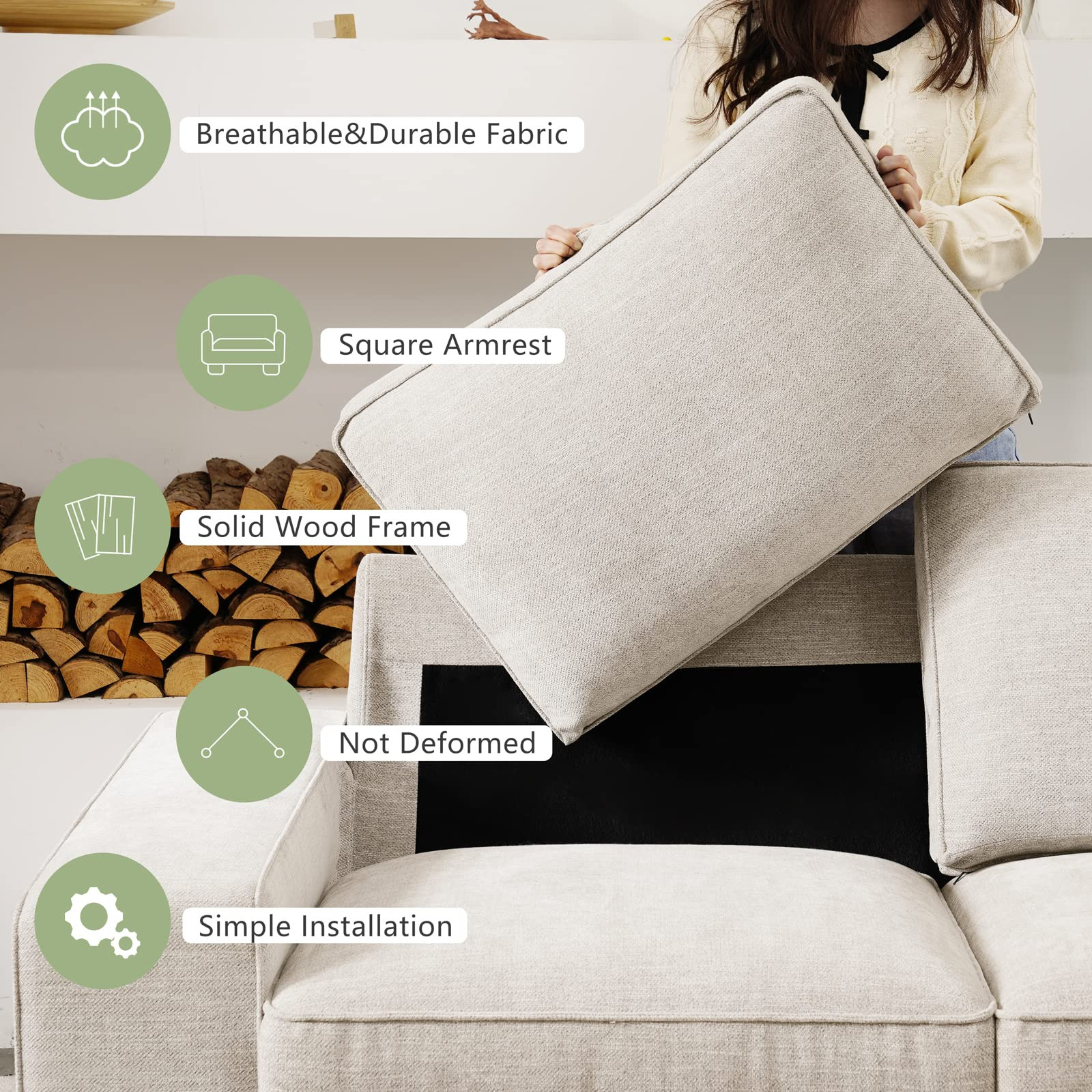 LEISLAND 88.58" Modern Sofas Couches for Living Room, Chenille Sofas & couches with Square Armres... | Amazon (US)