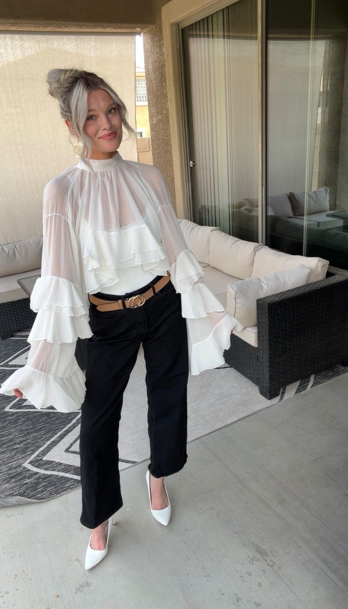 Statement ruffle sheer top from @Chicwish  🤍

#LTKSeasonal #LTKgrwm #LTKootd