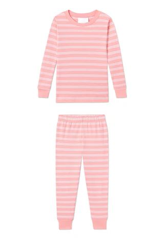 Kids Long-Long Set in Coral Stripe | LAKE Pajamas