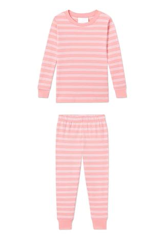 Kids Long-Long Set in Coral Stripe | LAKE Pajamas