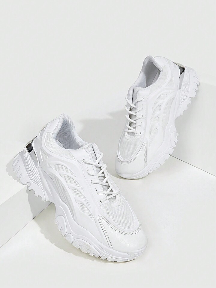 SHEIN X Lucía Bellido Vate Zapatillas deportivas de moda con superficie de malla, blancas con co... | SHEIN