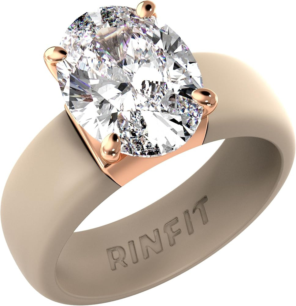 Rinfit Silicone Ring with Stone - Oval Cut Cubic Zirconia Solitaire Engagement Ring for Women - R... | Amazon (US)
