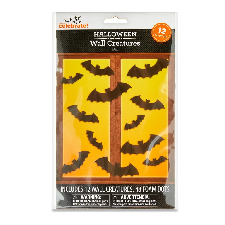 Halloween Black Bat Wall Paper Cutout Indoor Decor, Assorted Sizes, 12 Count, by Way To Celebrate | Walmart (US)