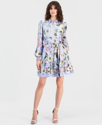 Women's Floral Print Blouson-Sleeve Shirtdress | Macy's