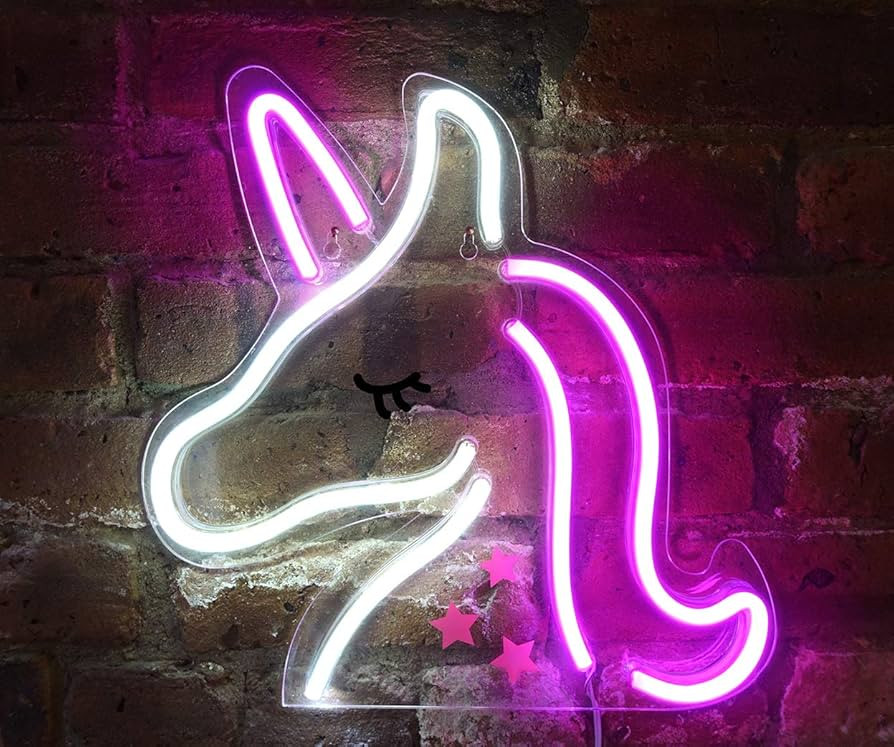 Isaac Jacobs 13" x 13" inch LED Neon Pink and White Unicorn Wall Sign for Cool Light, Wall Art, B... | Amazon (US)