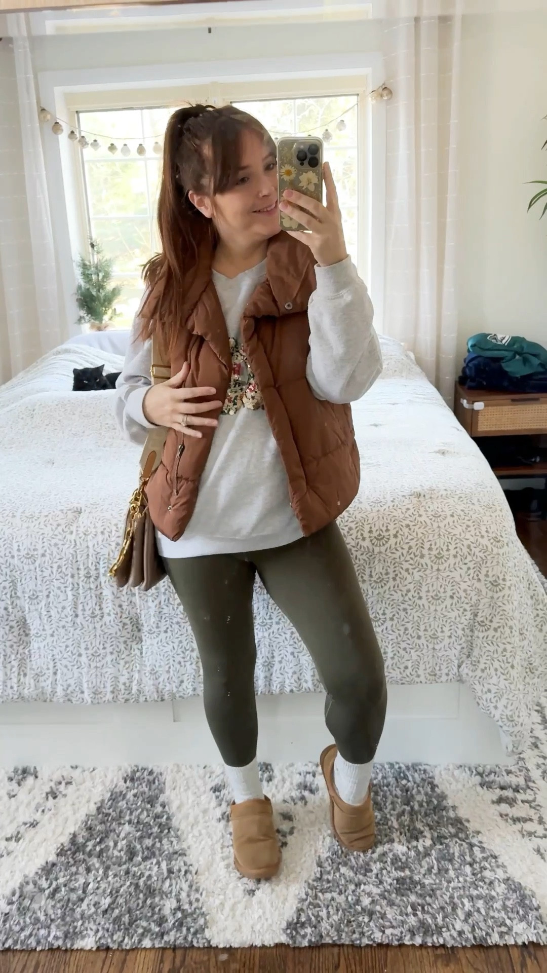 Comfy, cozy yet cute outfit idea for running errands, traveling, or just for moms in general!

The aerie leggings I’m wearing a medium!

Errands outfit, leggings outfit, comfy outfit, mom style, mom fashion, cozy outfit, brown puffer vest, green leggings 

#LTKMidsize #LTKSeasonal #LTKSaleAlert