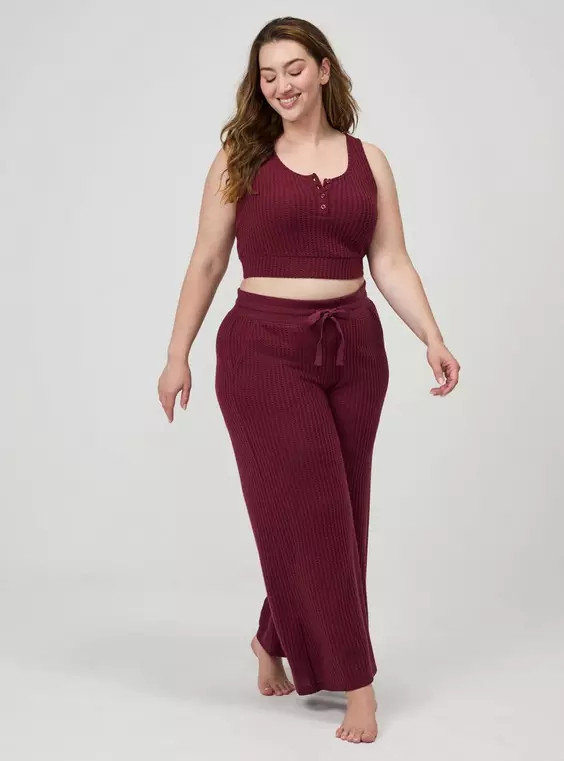 Plush Waffle Wide Leg Lounge Pant in Red | Torrid (US & Canada)