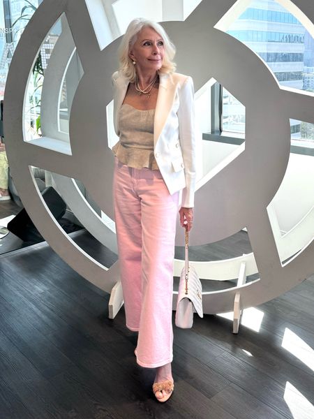 High Low  fashion has never been this good! Comfortable jeans, a day tonight bustiers and the classic white blazer. It doesn’t get any better than this.
PS I’m a size 4 these pink jeans might still br available. I just can’t pull the picture up.

#LTKfindsunder100 #LTKover40 #LTKfindsunder50