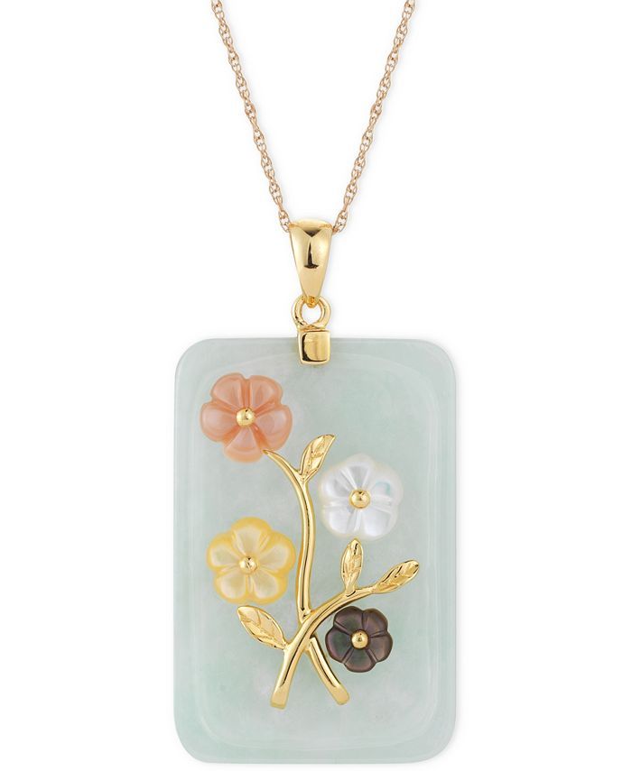 Macy's Jade or Onyx Carved Flower Pendant Necklace (25x38mm) in 14k Gold-Plated Sterling Silver &... | Macys (US)