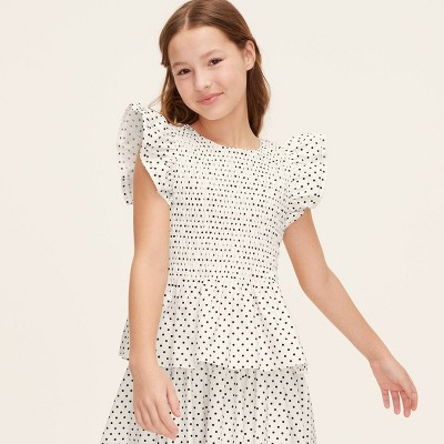 Girls' Mini Polka Dot Flutter Short Sleeve Smocked Peplum Shirt - kate spade new york x Target Cr... | Target