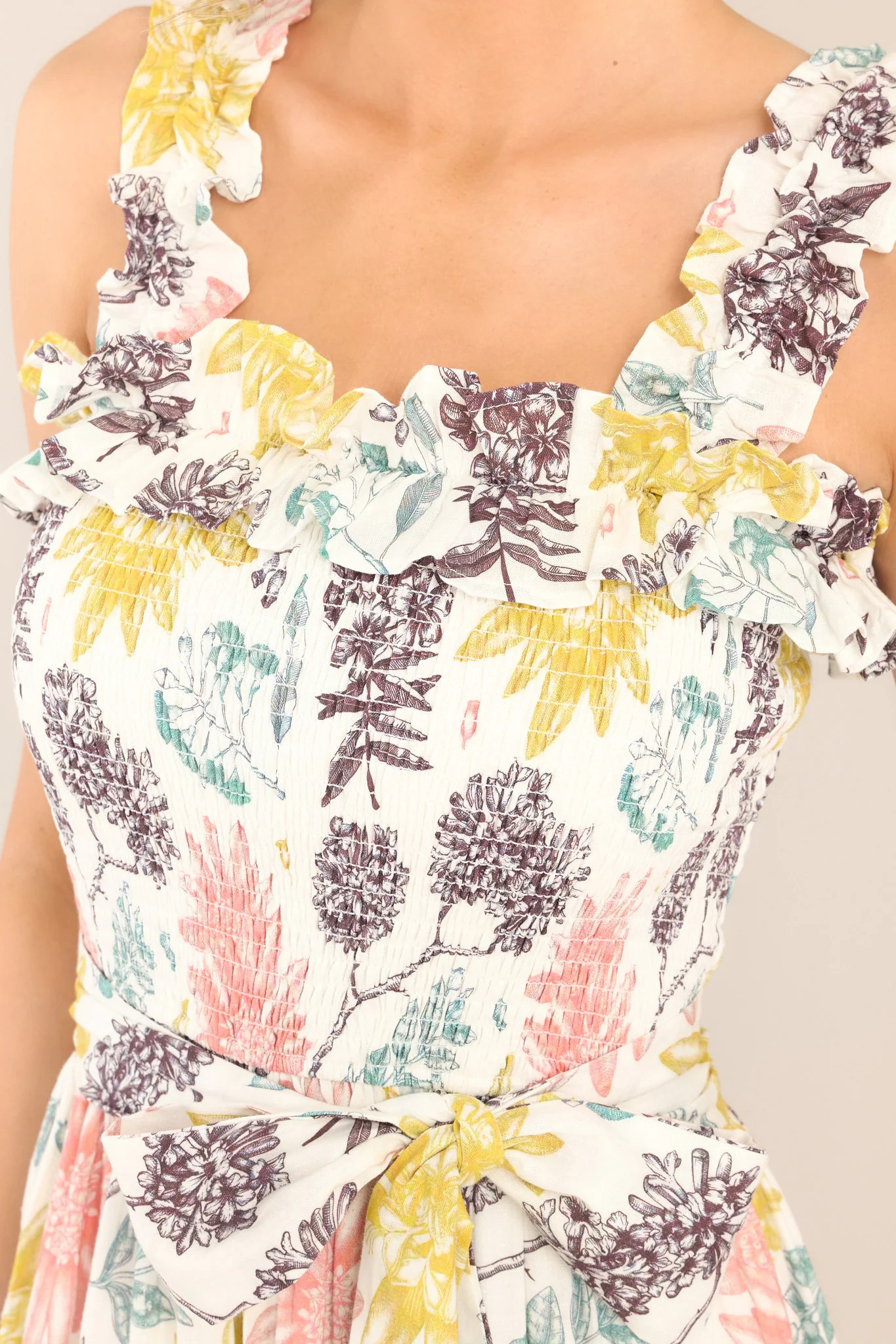 Inner Chaos Ivory Floral Print Maxi Dress | Red Dress