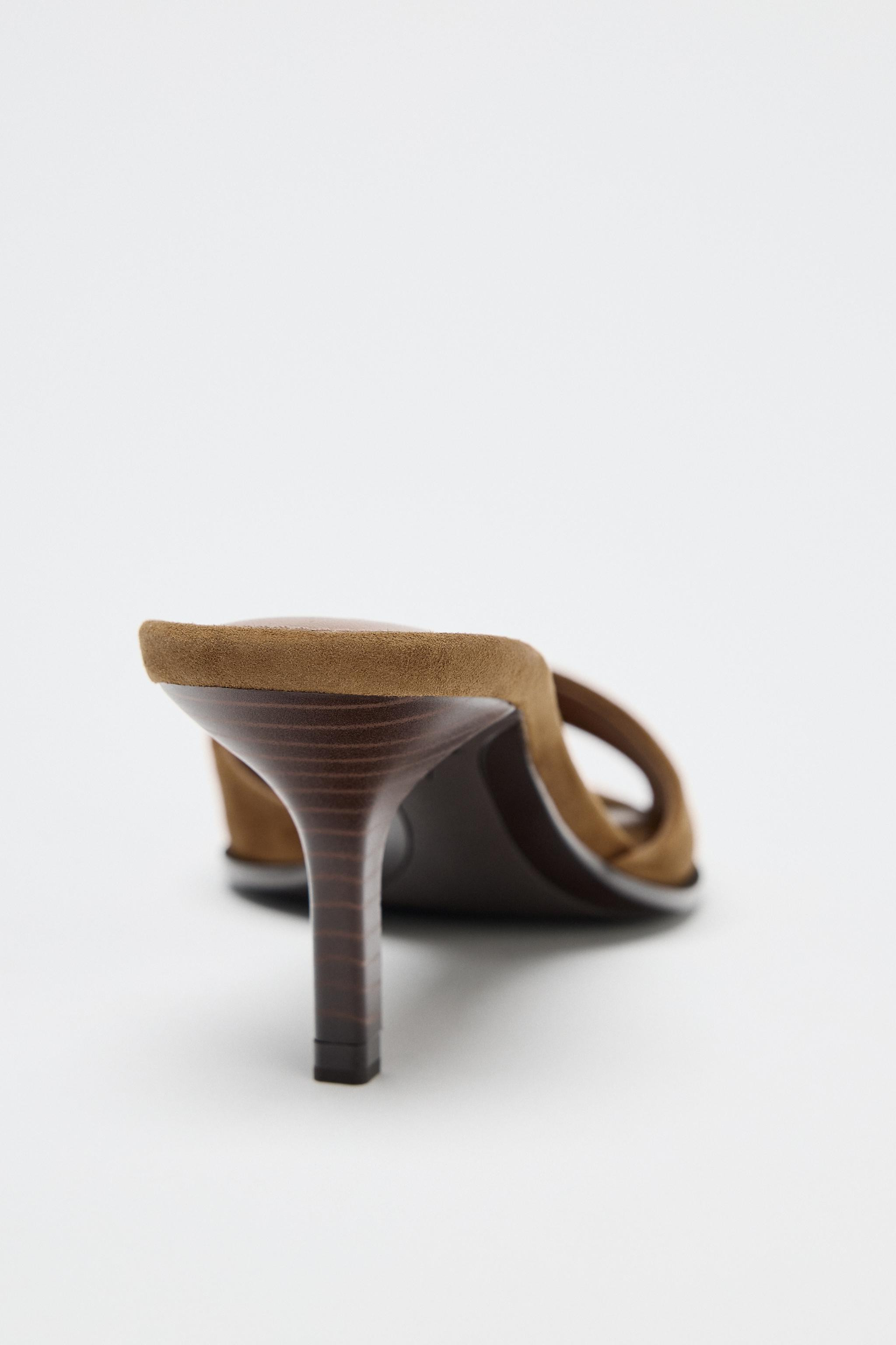 SPLIT LEATHER HEELED SANDALS | Zara US