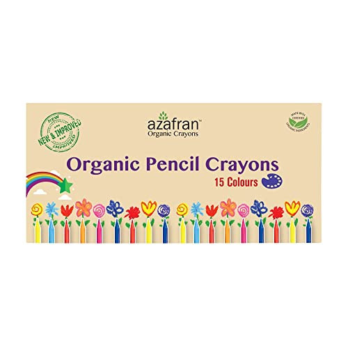 Azafran Organic Pencil Crayons - Pack of 15 Colored Thins, Non Toxic Ingredients, Non-Greasy, Eco Friendly, Food Grade Colors, for Toddlers, Fun with Playing and Stacking - 127 Grams | Amazon (US)