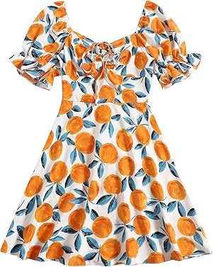 Floerns Women's Summer Drawstring Sweetheart Neck Puff Sleeve A Line Short Dress | Amazon (US)