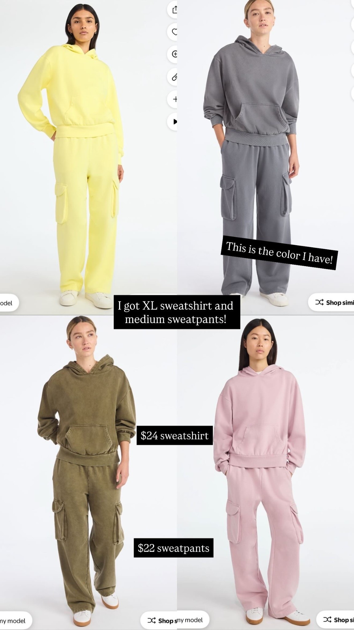 This is the color I have! I got XL sweatshirt and medium sweatpants! $24 sweatshirt $22 sweatpants