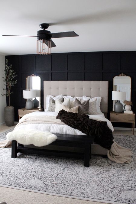 Bedroom inspiration, bedroom decor; bed, rug, pillows, lamp, mirror, blanket, olive tree, pots 

#LTKsalealert #LTKFind #LTKhome