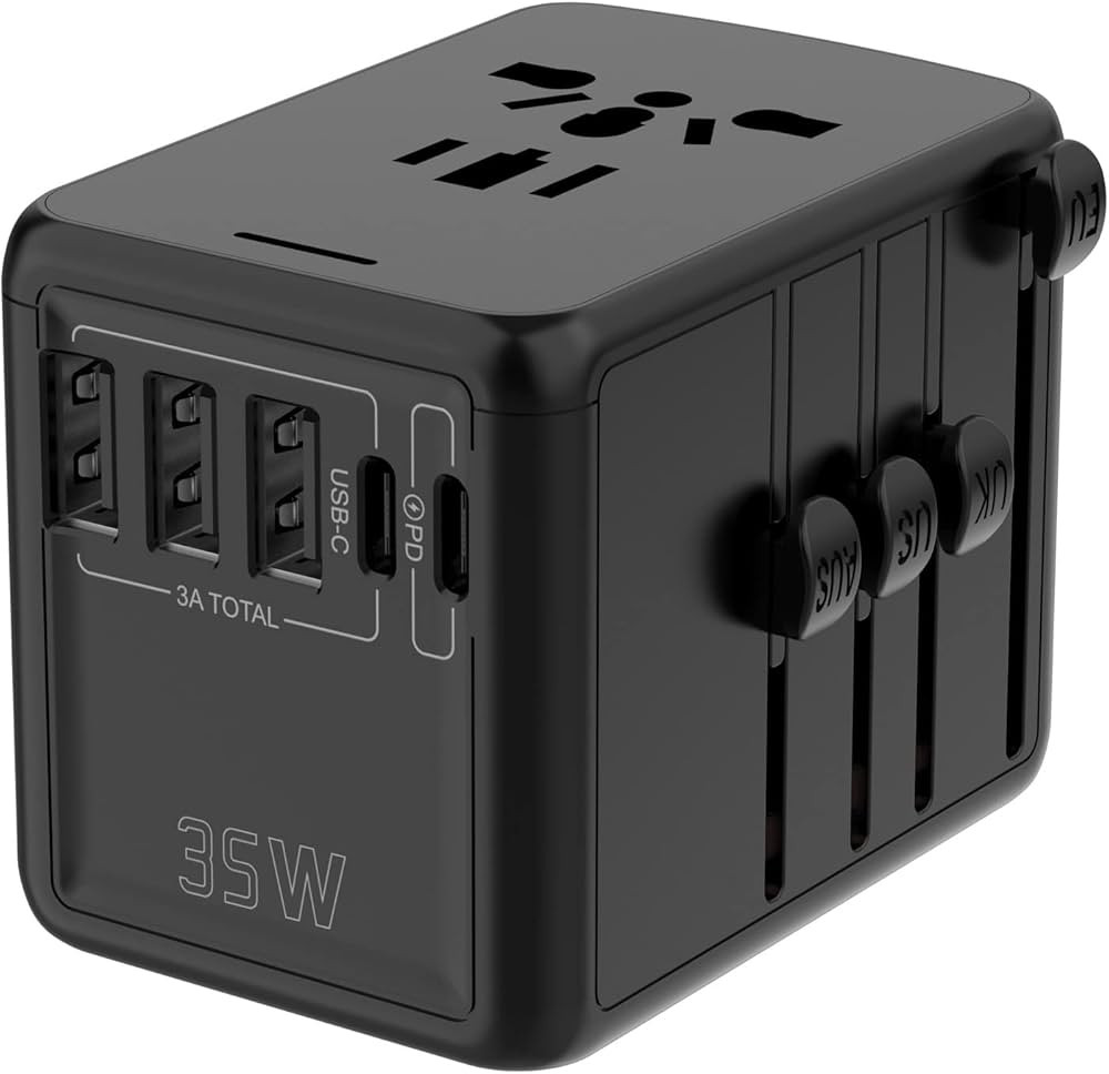 USB C & PD 35W Universal Travel Adapter,QC Fast Charger European Travel Plug Power Adapter, 3 USB... | Amazon (US)