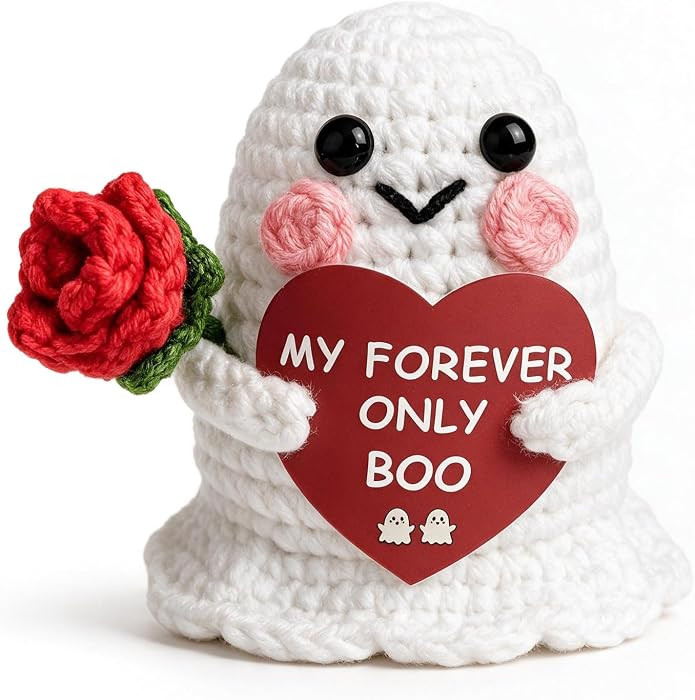 Halloween Boo Basket Stuffers for Women , Crochet Ghost with Rose Flower | Amazon (US)