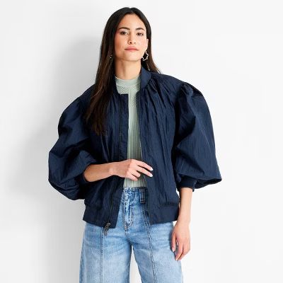 Women's Nylon Relaxed Bomber Jacket - Future Collective Navy Blue | Target