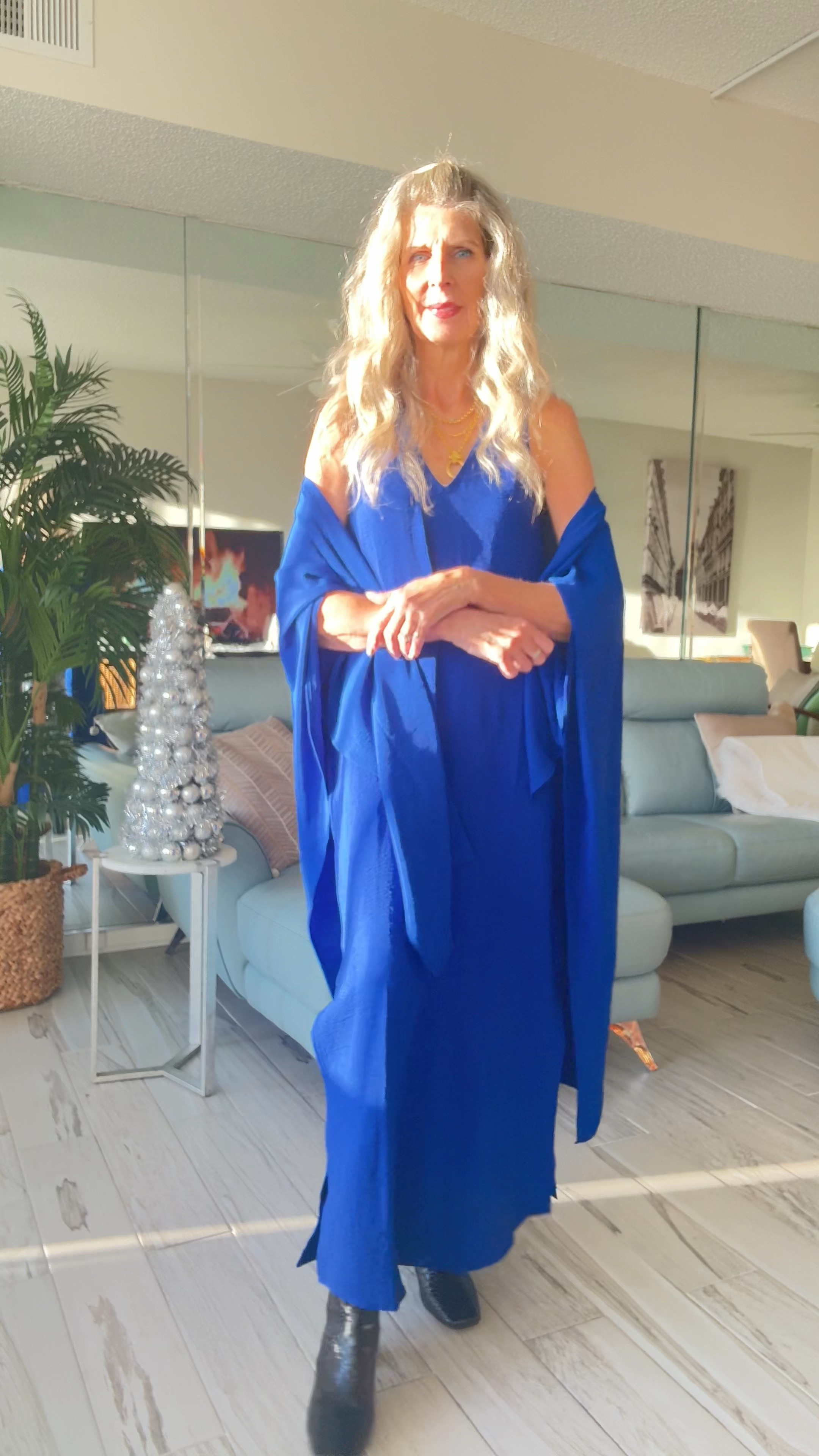 Sale - Maxi dress v-neck sleeveless - royal blue, purple, ivory, green. Matching wrap - tie for 8 different styles! Black or brown crocodile boots. Travel wear, workwear. Great gift! 

#LTKSaleAlert #LTKShoeCrush #LTKWorkwear