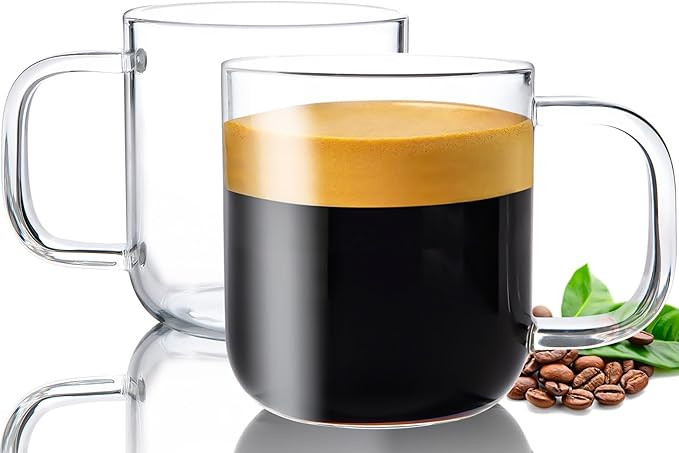 Aquach Glass Mugs 16 oz Set of 2, Large Clear Glass Cup with Handle for Hot/Cold Coffee Tea Bever... | Amazon (US)