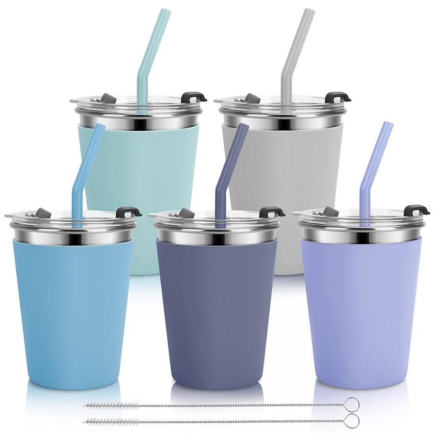 Stainless Steel Kids Cups with Lids and Straws Leakproof, 5 Pack 12oz Spill Proof Cups for Toddle... | Amazon (US)