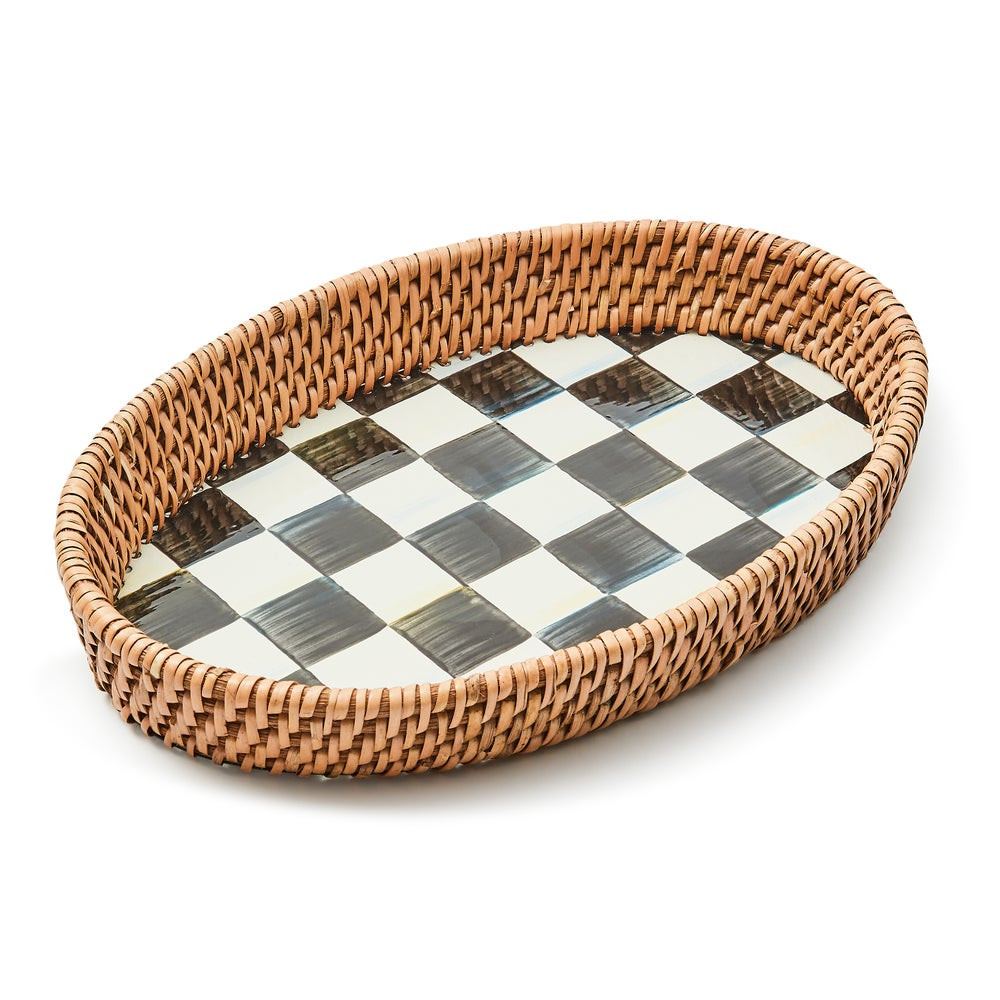 Courtly Check Small Enamel & Rattan Serving Tray | MacKenzie-Childs