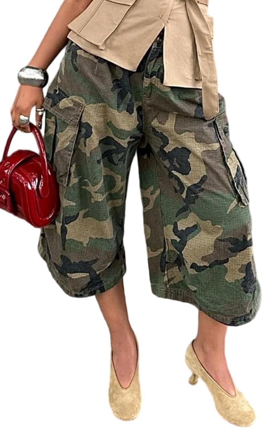 Women's Camo Cargo Jeans Baggy Wide Leg High Waist Capris Camouflage Trousers Army Fatigue Boyfriend Denim Pants | Amazon (US)