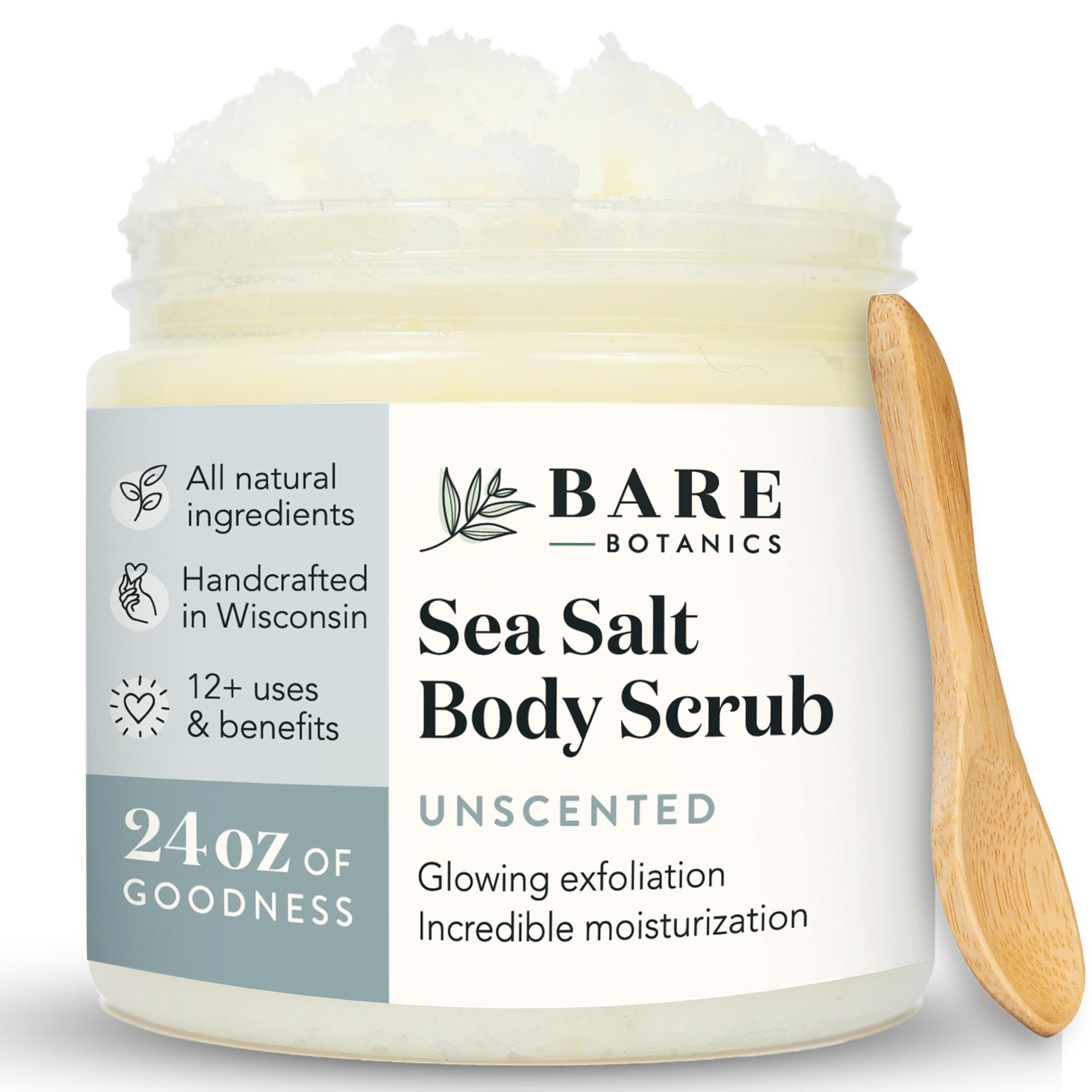 Bare Botanics Unscented Body Scrub 24 oz - Naturally Scented Sea Salt Scrub Made in Madison, WI -... | Amazon (US)