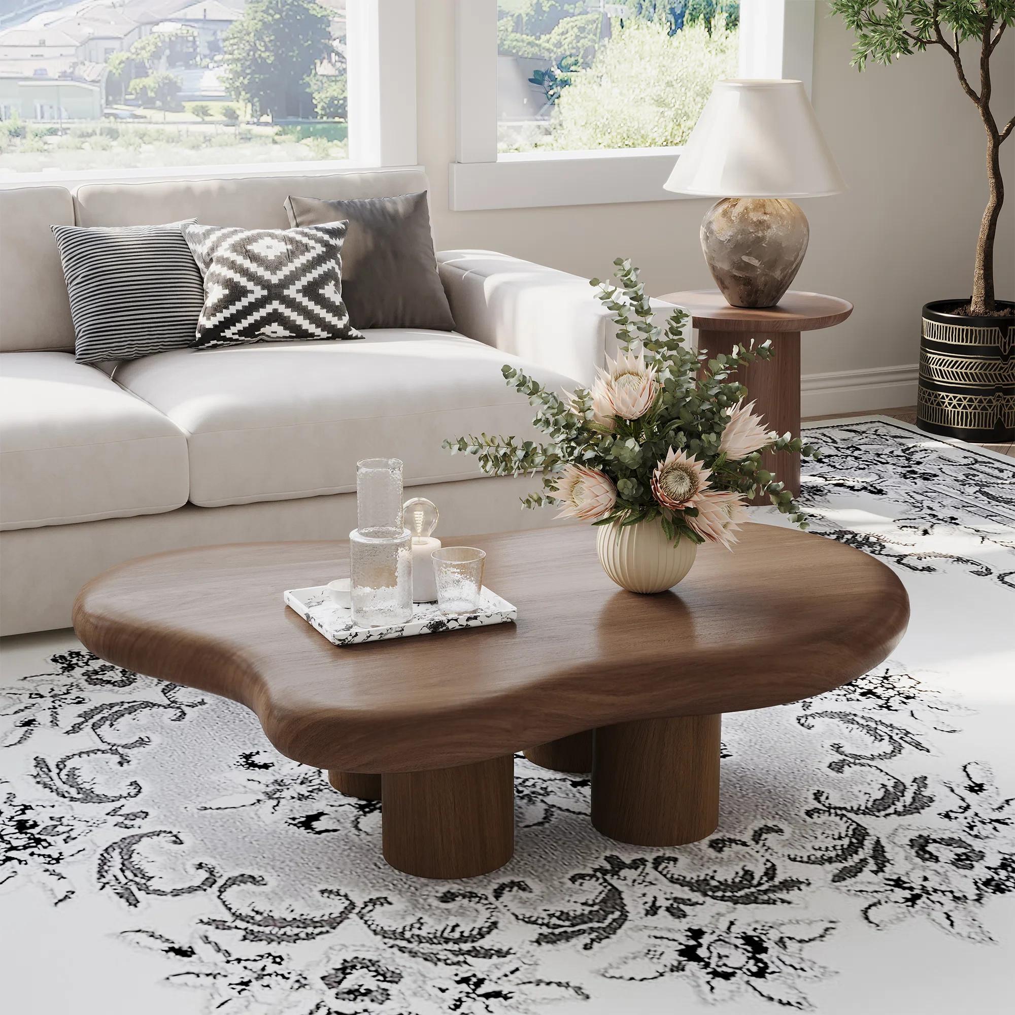 48'' Cloud Shaped Coffee Table, Modern Irregular Oval Pedestal Living Room Coffee Tables with 4 R... | Wayfair North America