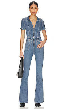 Free People Jayde Flare Jumpsuit in Sunburst Blue from Revolve.com | Revolve Clothing (Global)