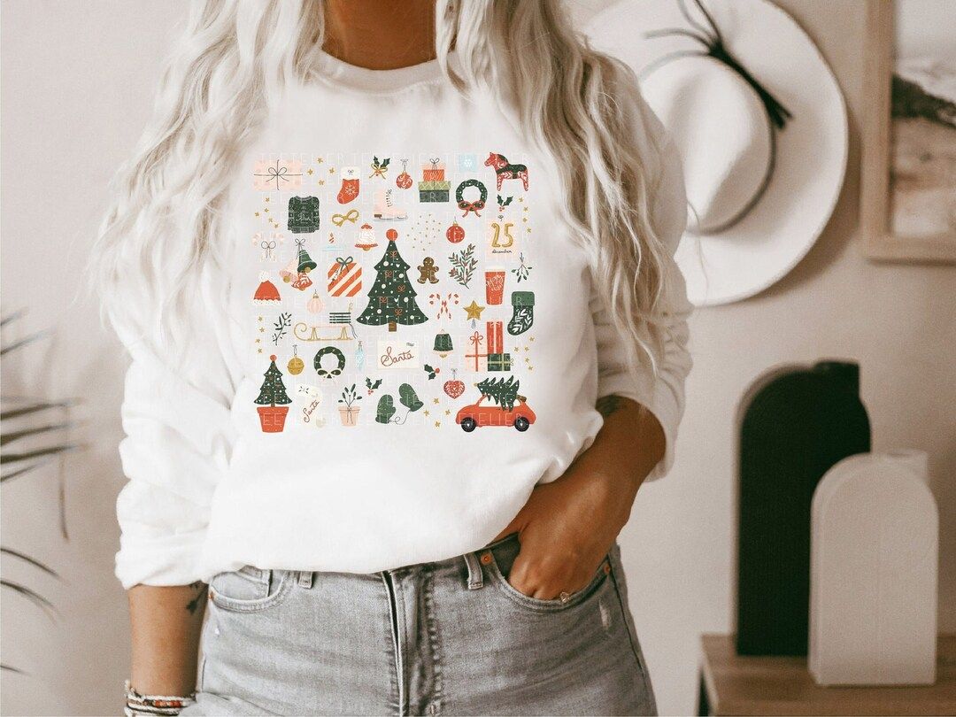 Christmas Sweatshirt, Holiday Sweatshirt Little Things Favorites Doodles, Xmas Crewneck Pullover ... | Etsy (US)