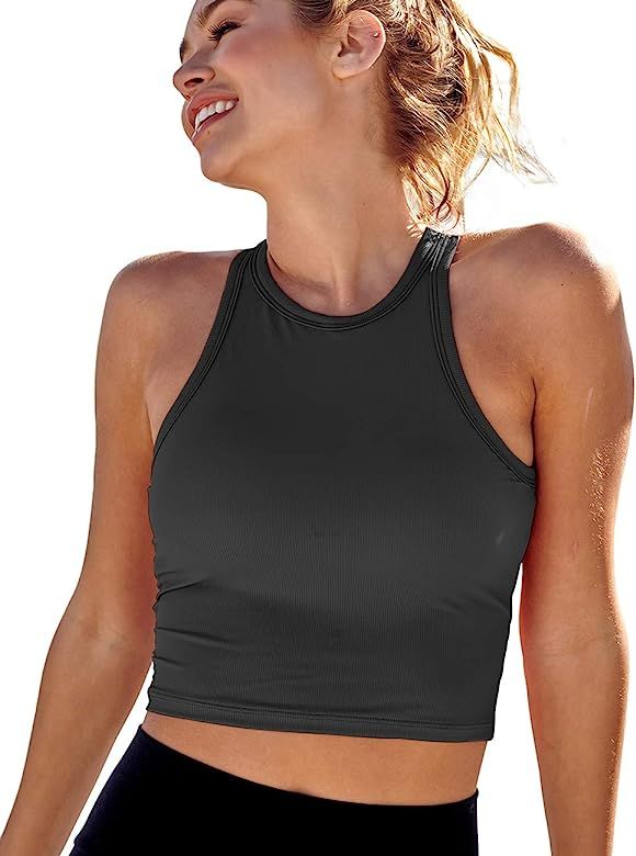 AngiMelo Womens Sports Bra Workout Crop Top Padded Yoga Gym Tank Sleeveless Running Shirts Racerb... | Amazon (US)