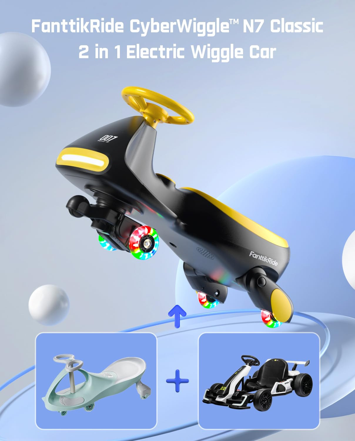 FanttikRide N7 Classic Electric Wiggle Car with Pedal, Rechargeable Battery, Ride on Toys, Swing ... | Amazon (US)